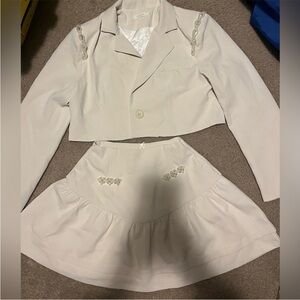 Elegant Cream Blazer and Skirt Set